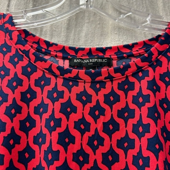 Banana Republic/Red-Blue/ Dress/Cap Sleeve Stretch/Gathered Waist Dress/ Size M - Picture 4 of 8